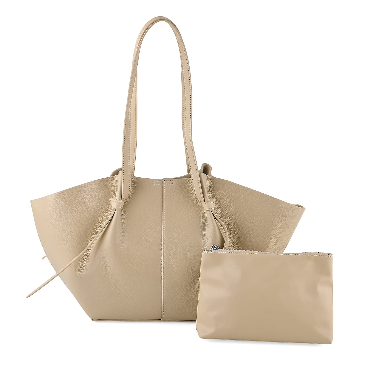 Leather Patterned Tote Bag (Size 52x10x25 cm) - Beige