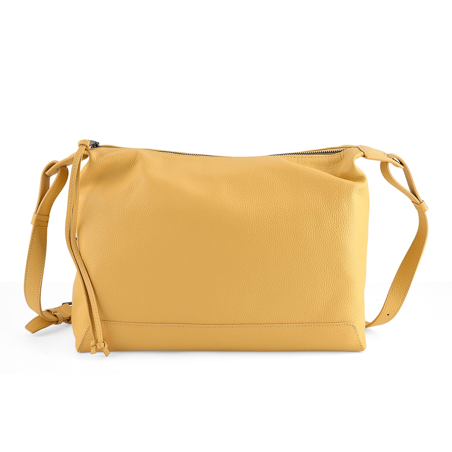 Genuine Leather Hobo Shoulder Bag With Adjustable Strap - Yellow
