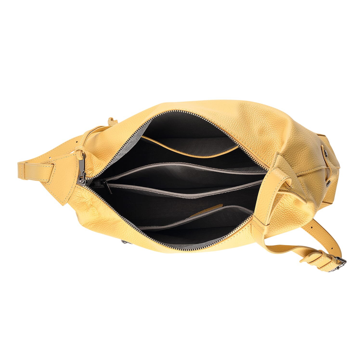 Genuine Leather Hobo Shoulder Bag With Adjustable Strap - Yellow