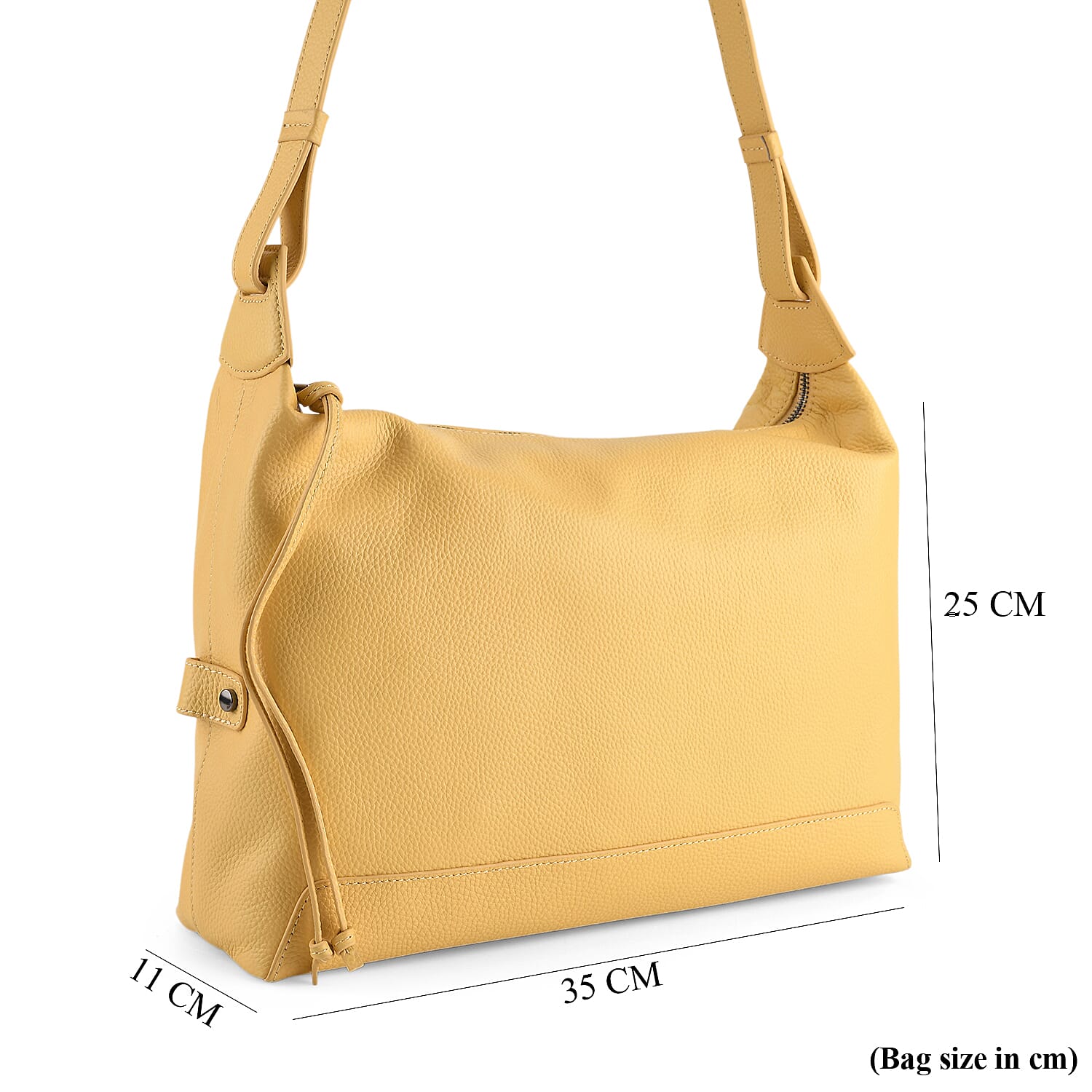 Genuine Leather Hobo Shoulder Bag With Adjustable Strap - Yellow