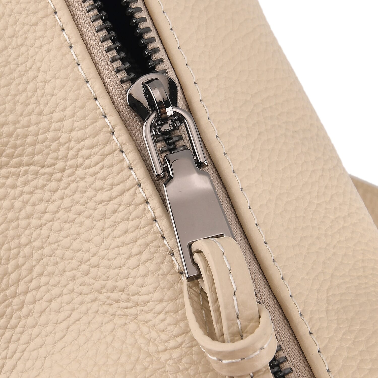 Genuine Leather Hobo Shoulder Bag With Adjustable Strap - Beige