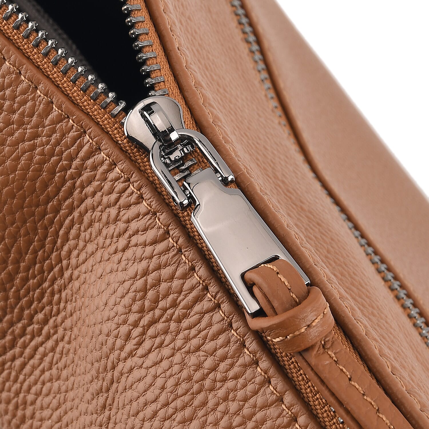 Genuine Leather Hobo Shoulder Bag With Adjustable Strap - Tan