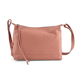 Genuine Leather Hobo Shoulder Bag With Adjustable Strap - Pink