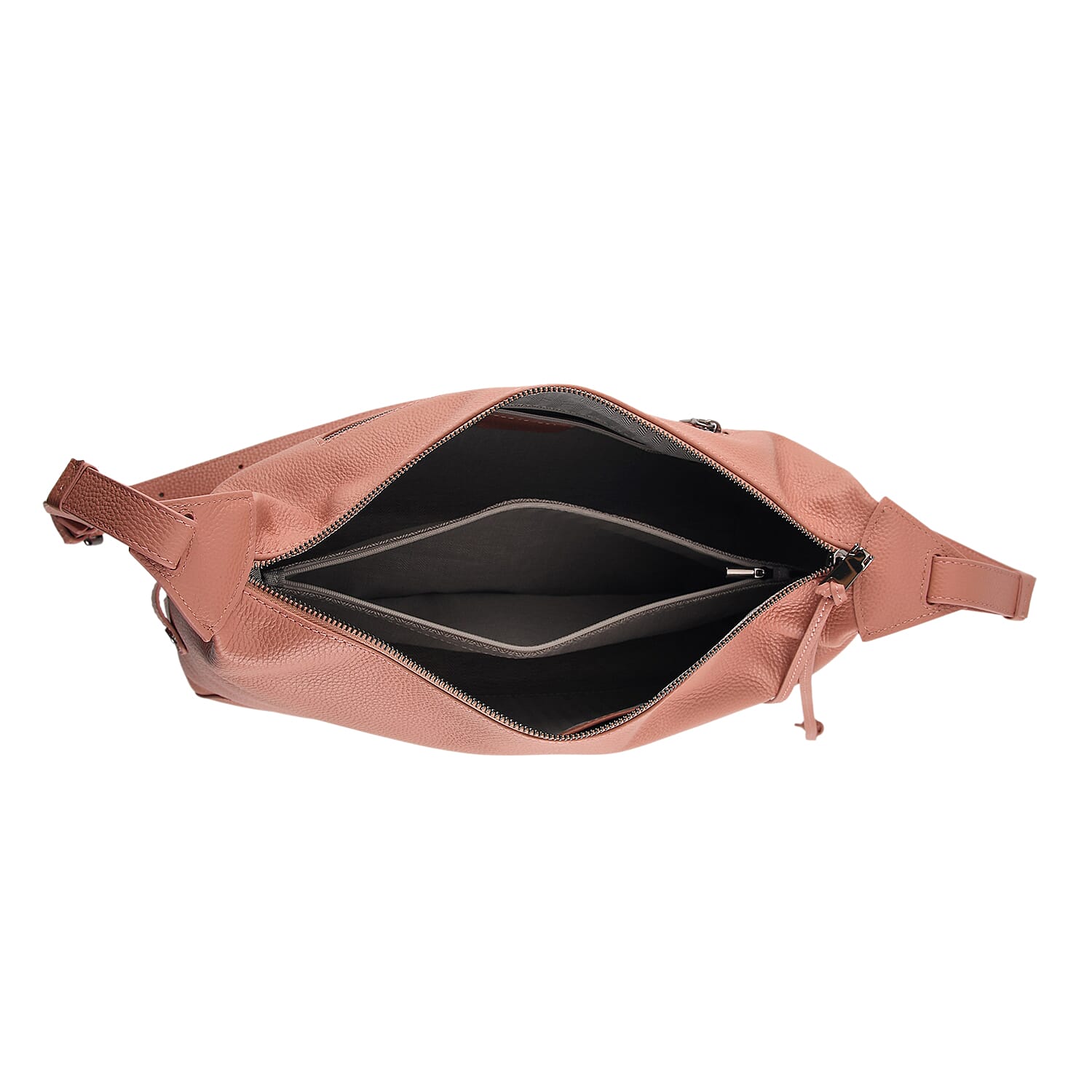 Genuine Leather Hobo Shoulder Bag With Adjustable Strap - Pink