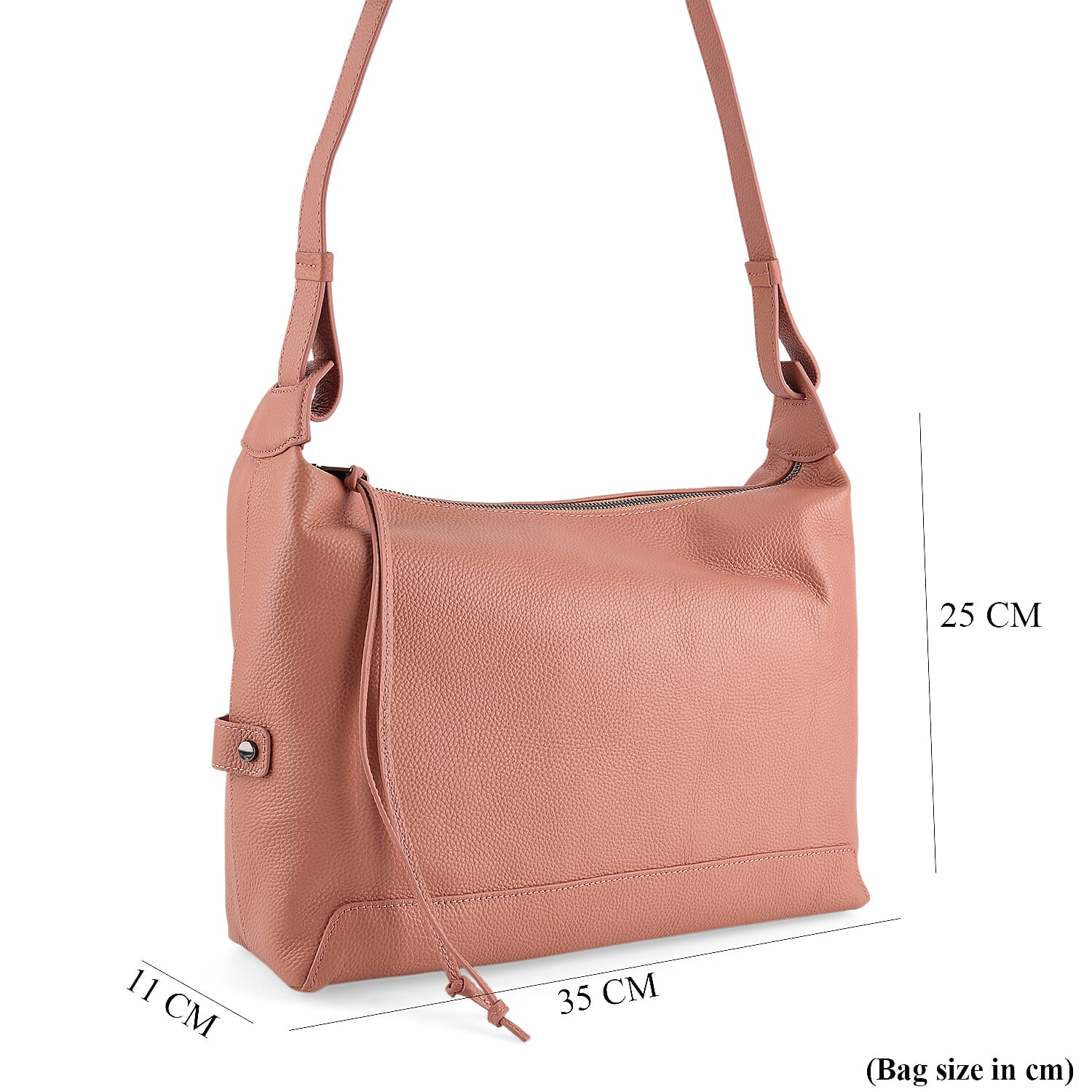 Genuine Leather Hobo Shoulder Bag With Adjustable Strap - Pink