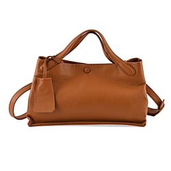 Valissiere Genuine Leather Designer Inspired Structured Top-Handle Bag With Leather Clochette Accent And Crossbody Strap - Windsor Tan