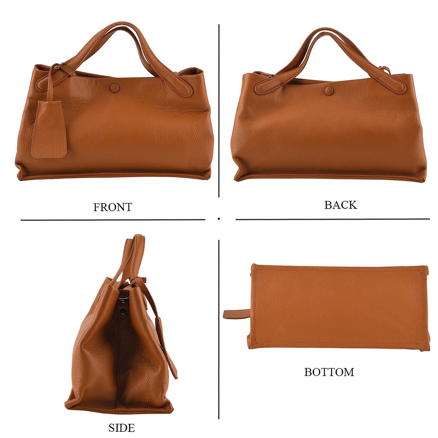Valissiere Genuine Leather Designer Inspired Structured Top-Handle Bag With Leather Clochette Accent And Crossbody Strap - Windsor Tan