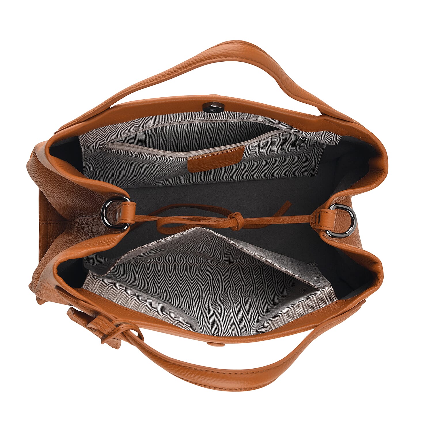 Valissiere Genuine Leather Designer Inspired Structured Top-Handle Bag With Leather Clochette Accent And Crossbody Strap - Windsor Tan