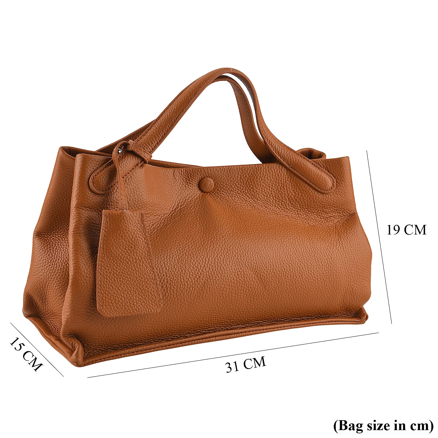 Valissiere Genuine Leather Designer Inspired Structured Top-Handle Bag With Leather Clochette Accent And Crossbody Strap - Windsor Tan