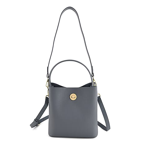 Valissiere Genuine Leather Top-Handle Bucket Bag With Detachable Crossbody Strap - Navy