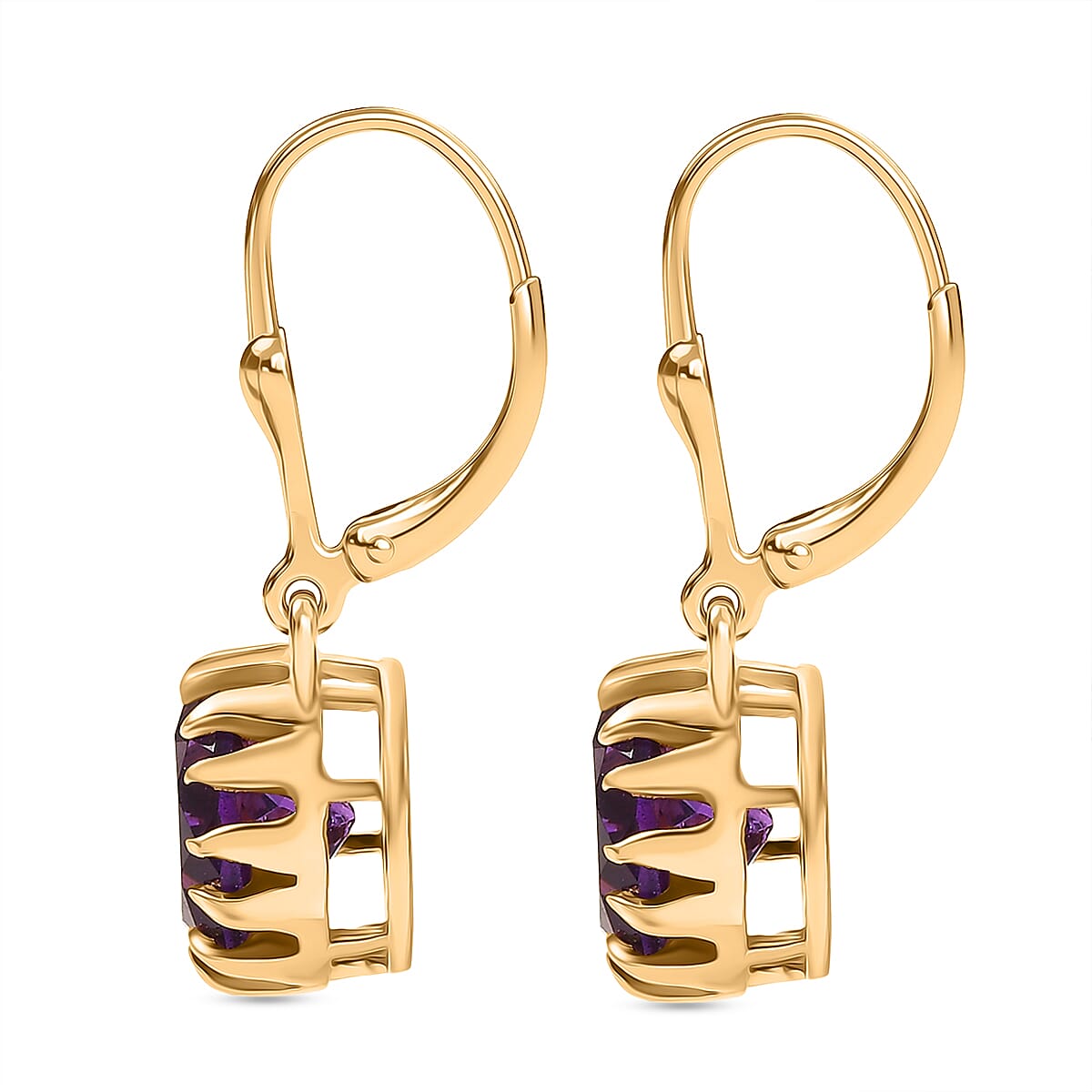 D'Joy AAA African Amethyst Solitaire Lever Back Earring in Yellow Gold Plated Sterling Silver 5.06 Ct.