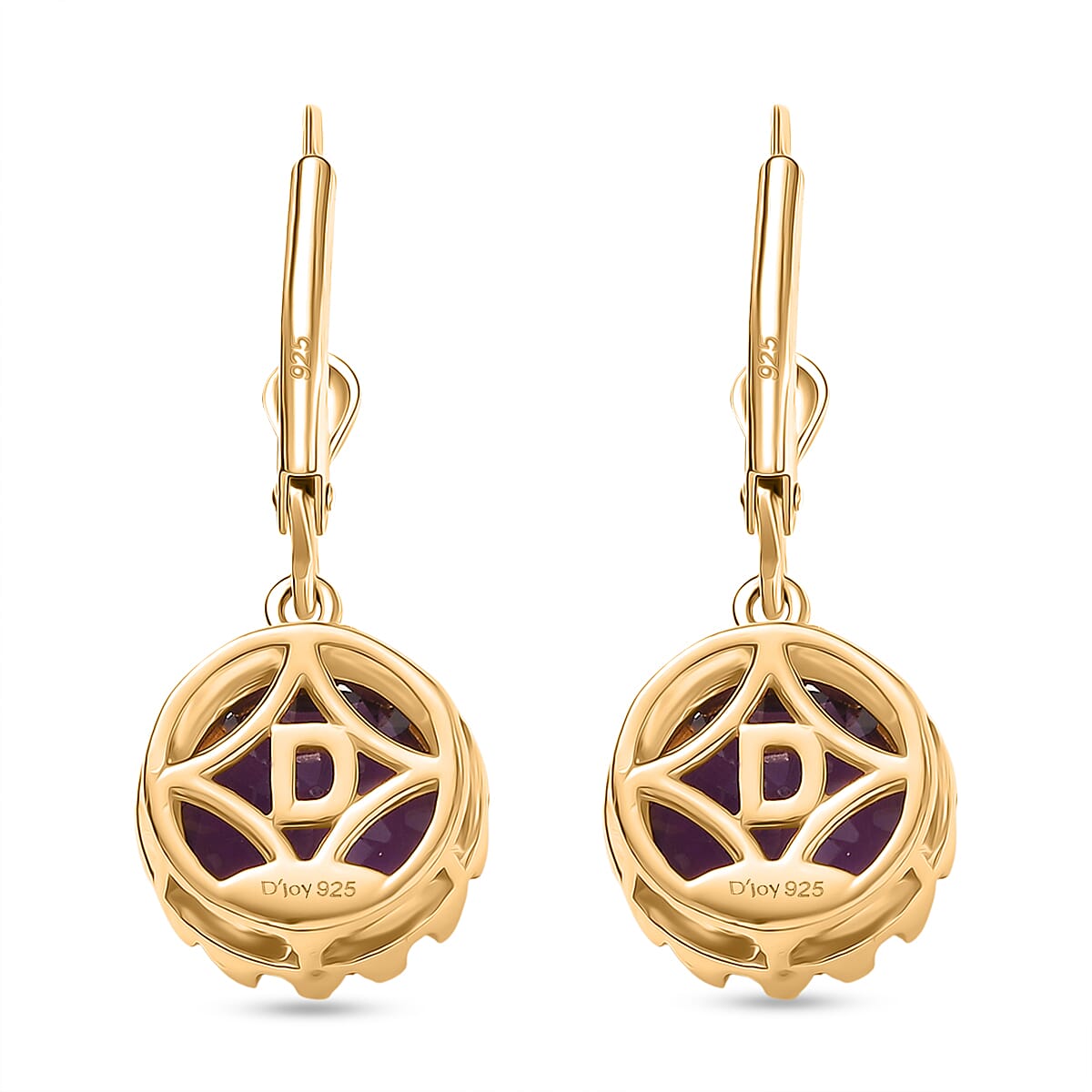 D'Joy AAA African Amethyst Solitaire Lever Back Earring in Yellow Gold Plated Sterling Silver 5.06 Ct.