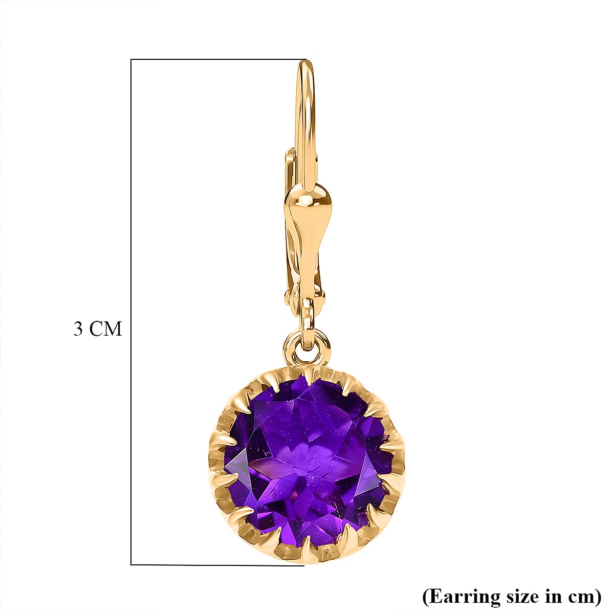 D'Joy AAA African Amethyst Solitaire Lever Back Earring in Yellow Gold Plated Sterling Silver 5.06 Ct.