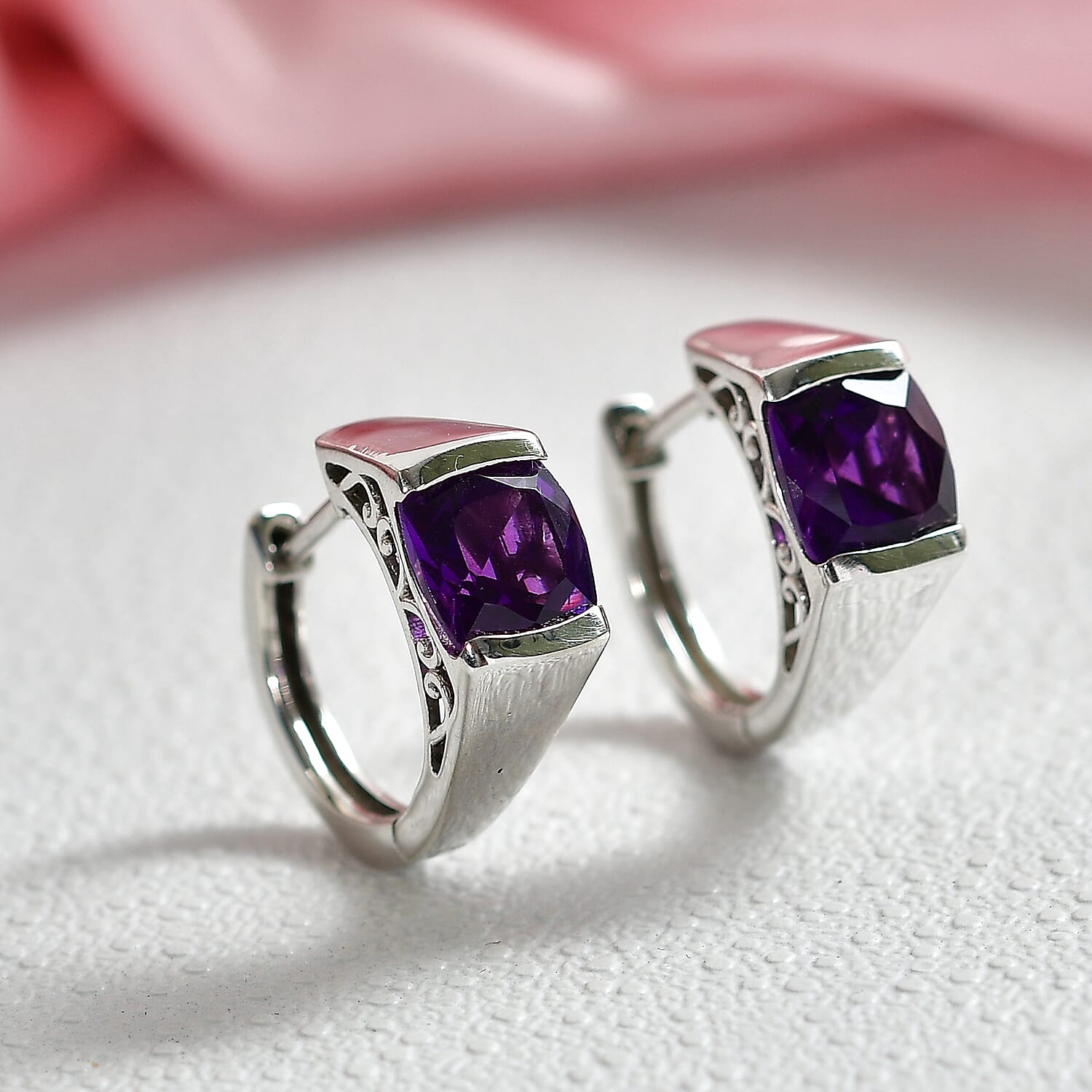D'Joy African Amethyst Full Hoop Earring in Platinum OverlaySterling Silver  3.018  Ct.