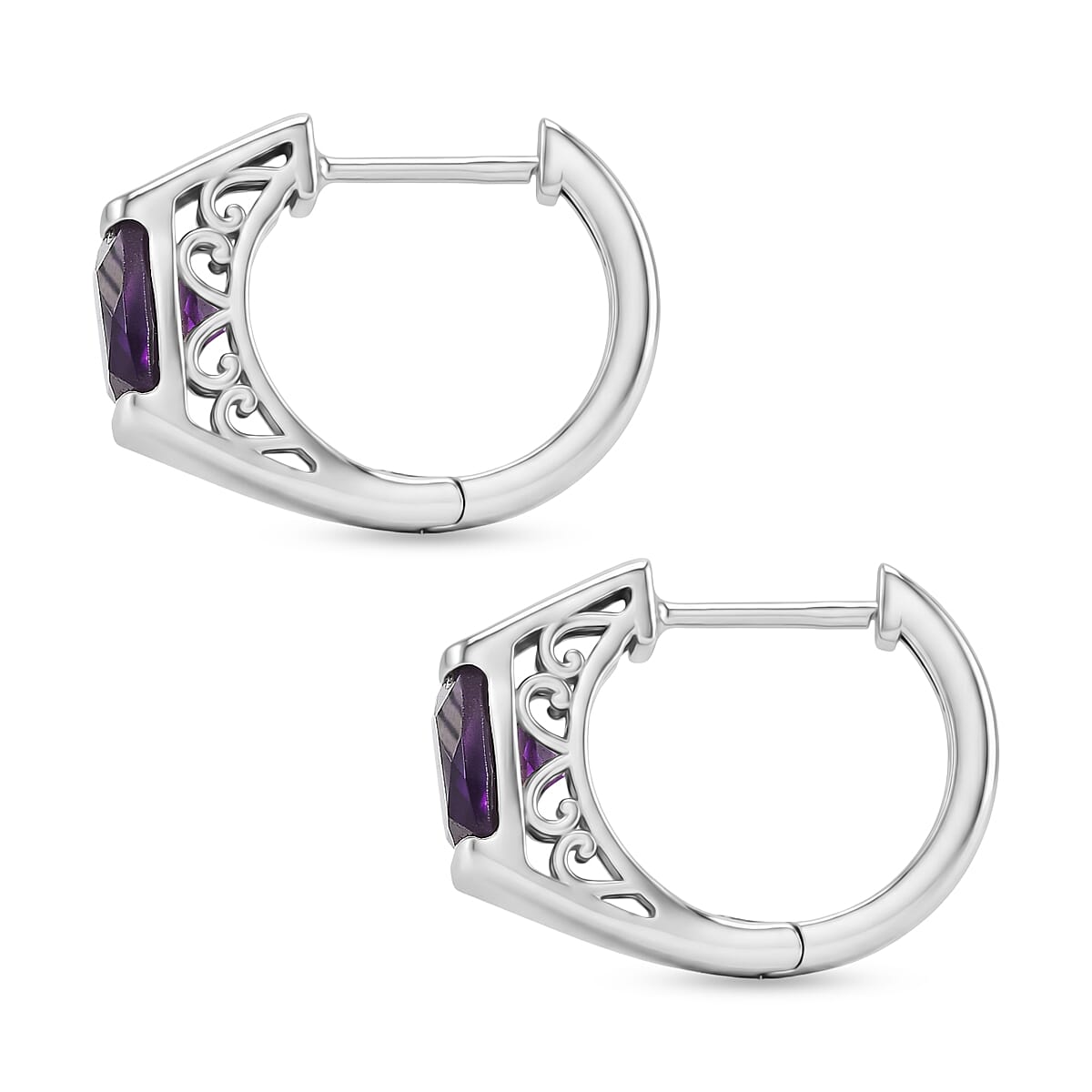 D'Joy African Amethyst Full Hoop Earring in Platinum OverlaySterling Silver  3.018  Ct.