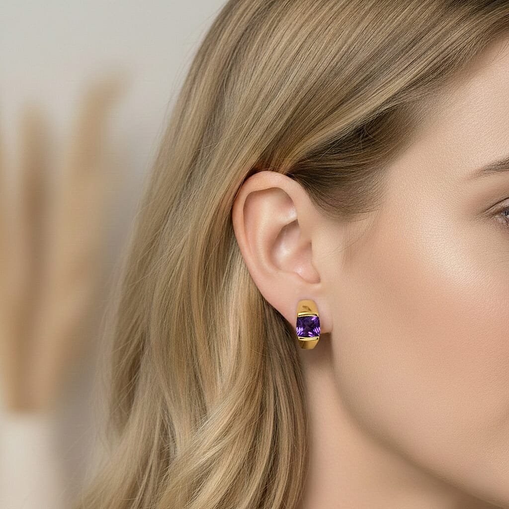 D'Joy African Amethyst Full Hoop Earring Sterling Silver  3.018  Ct.