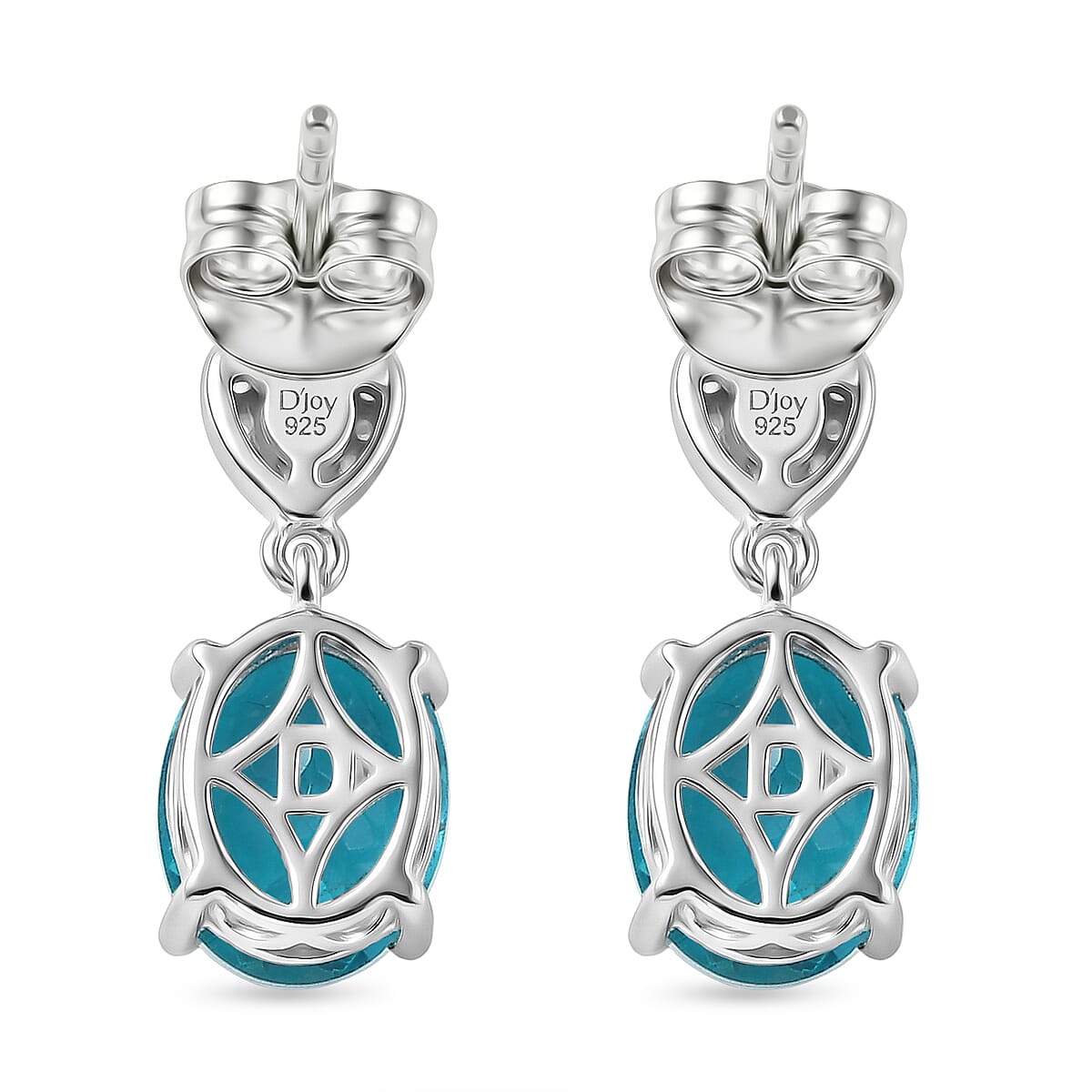 D'Joy Capri Blue Quartz & White Zircon Dangling Push Post Earring in Platinum Overlay Sterling Silver 4.55 Ct.