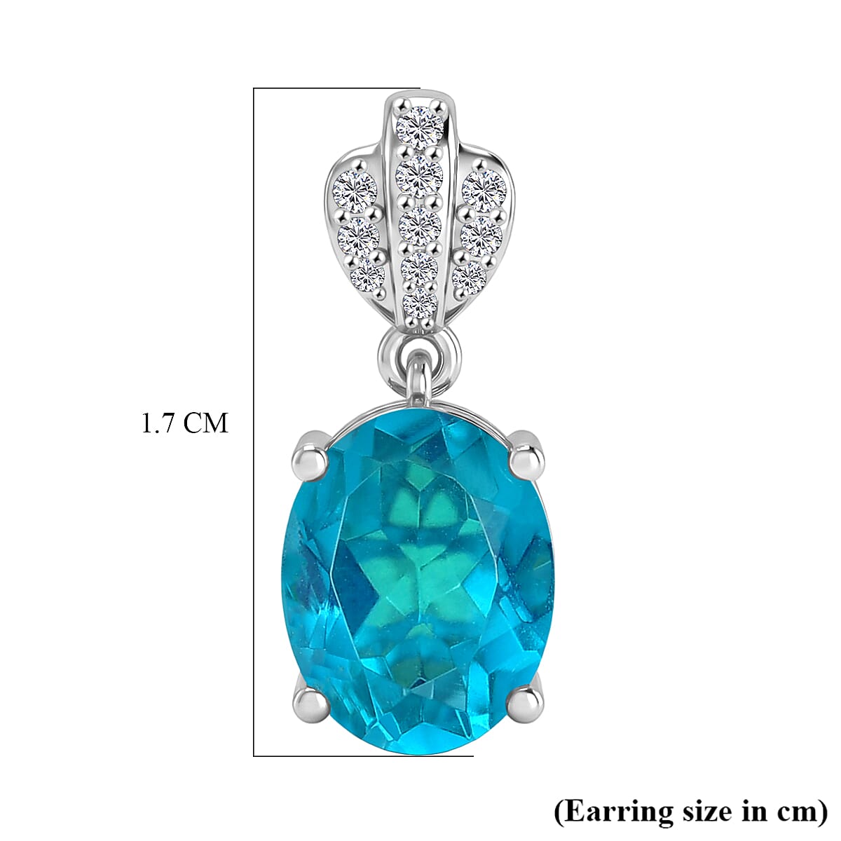 D'Joy Capri Blue Quartz & White Zircon Dangling Push Post Earring in Platinum Overlay Sterling Silver 4.55 Ct.