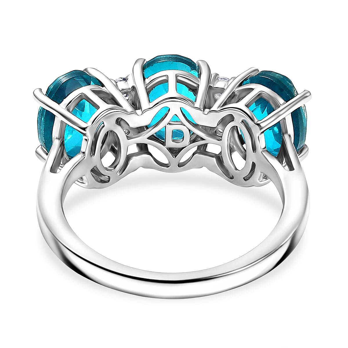 D'Joy Capri Blue Quartz & White Zircon 3 Stone Ring in Platinum Overlay Sterling Silver 4.79 Ct.