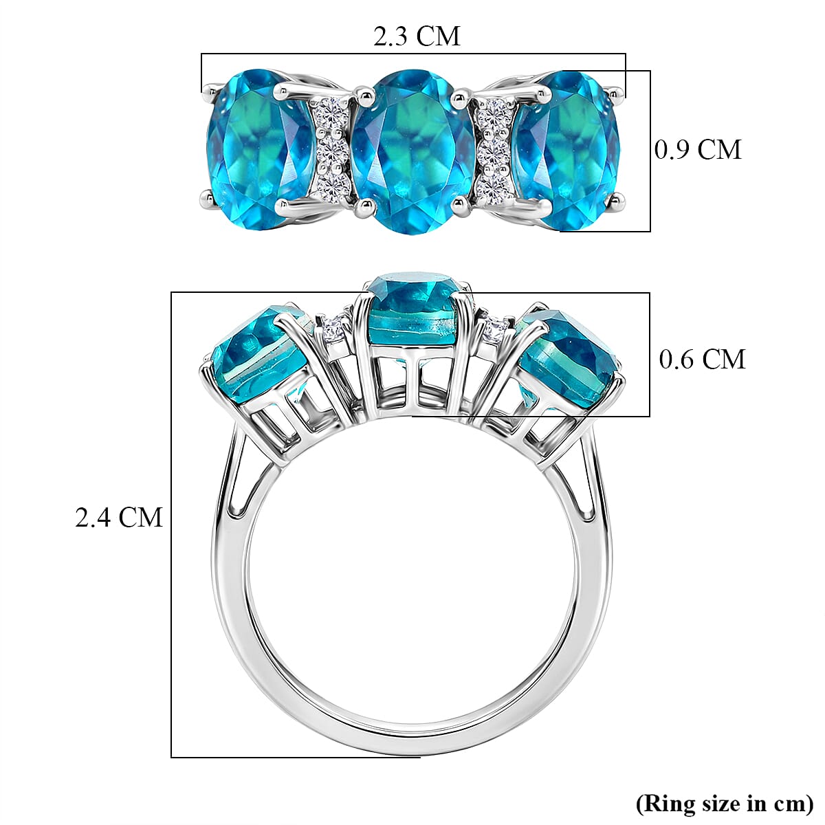 D'Joy Capri Blue Quartz & White Zircon 3 Stone Ring in Platinum Overlay Sterling Silver 4.79 Ct.
