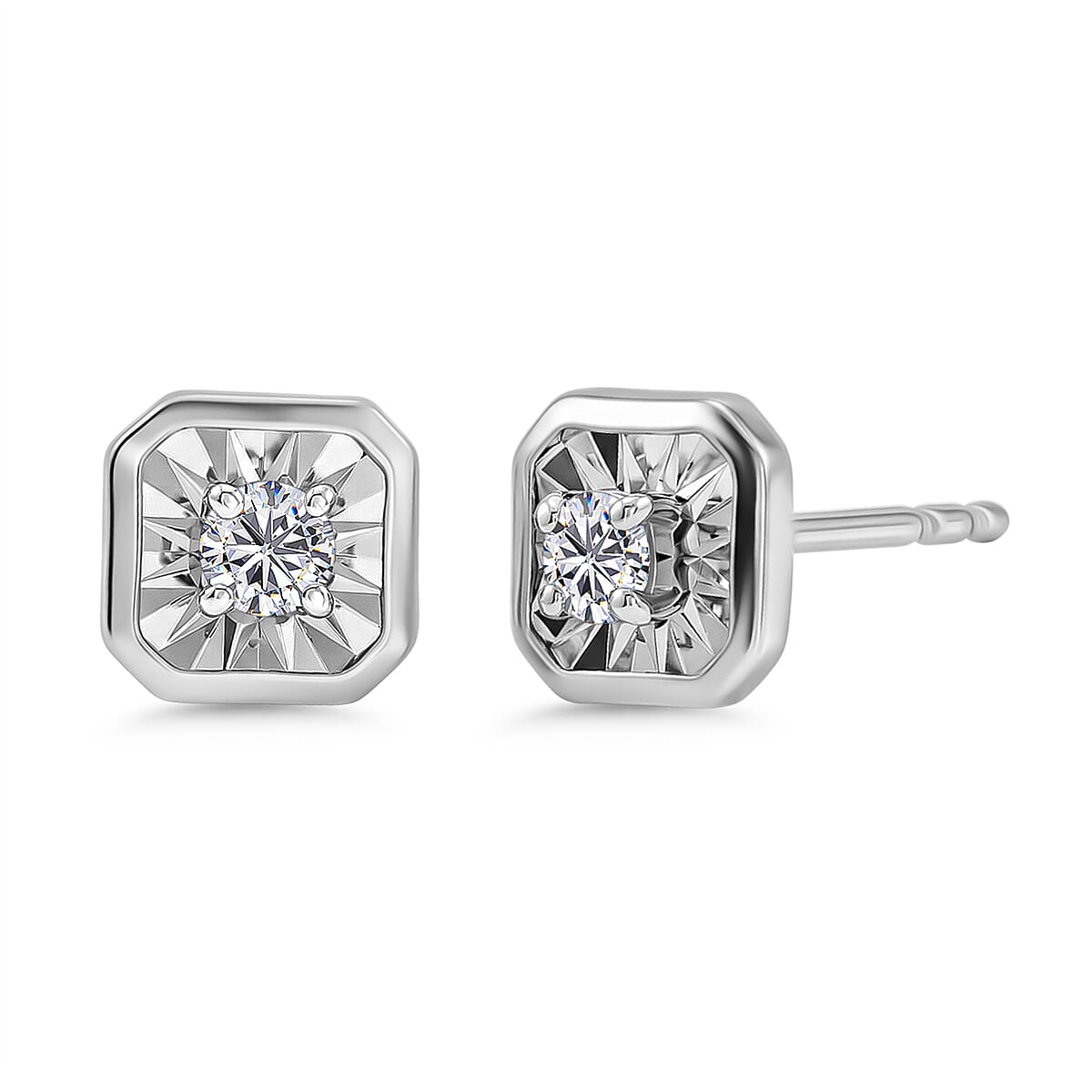 Luxuriant SI-G-H Lab Grown Diamond Solitaire Stud Push Post Earring in Rhodium Overlay Sterling Silver
