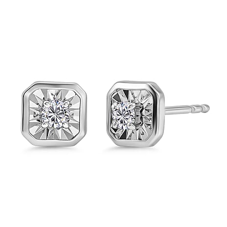 Luxuriant SI-G-H Lab Grown Diamond Solitaire Stud Push Post Earring in Rhodium Overlay Sterling Silver