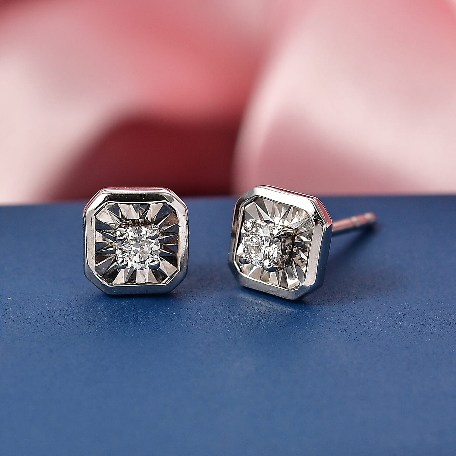 Luxuriant SI-G-H Lab Grown Diamond Solitaire Stud Push Post Earring in Rhodium Overlay Sterling Silver