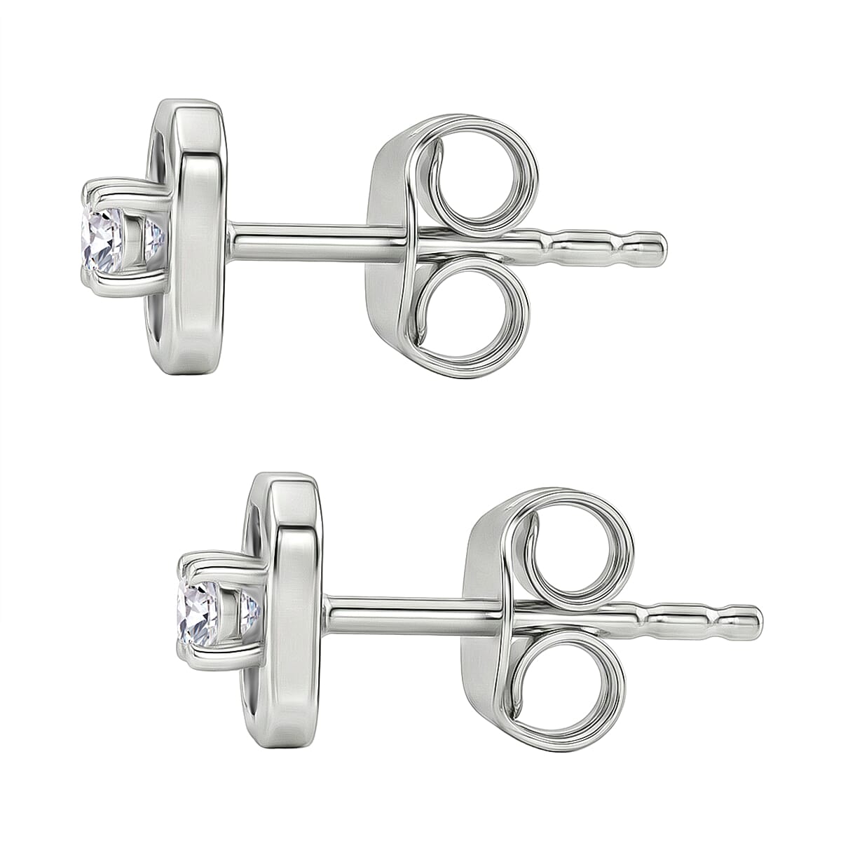 Luxuriant SI-G-H Lab Grown Diamond Solitaire Stud Push Post Earring in Rhodium Overlay Sterling Silver