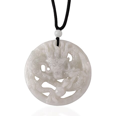 White Jade Adjustable Dragon Necklace with Cotton Thread (Size - 28) 165.00 Ct.
