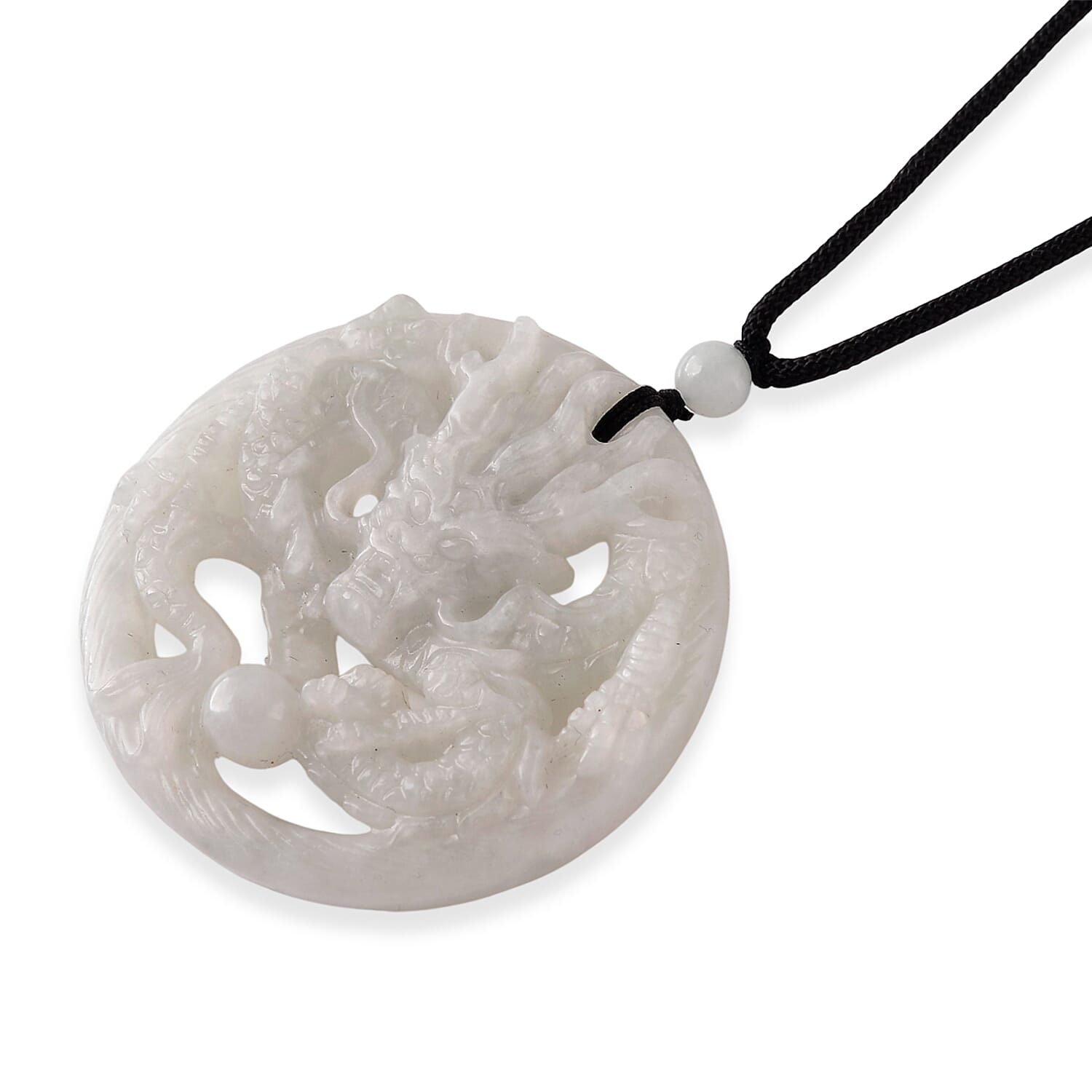 White Jade Adjustable Dragon Necklace with Cotton Thread (Size - 28) 165.00 Ct.