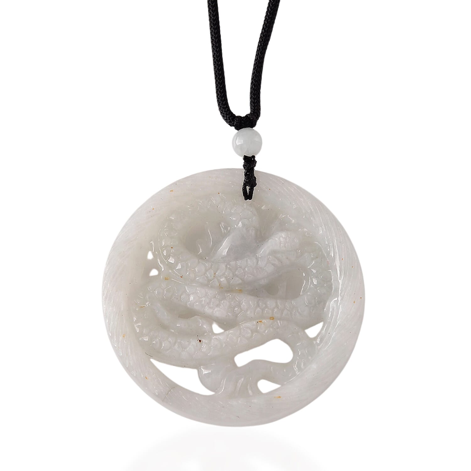 White Jade Adjustable Dragon Necklace with Cotton Thread (Size - 28) 165.00 Ct.