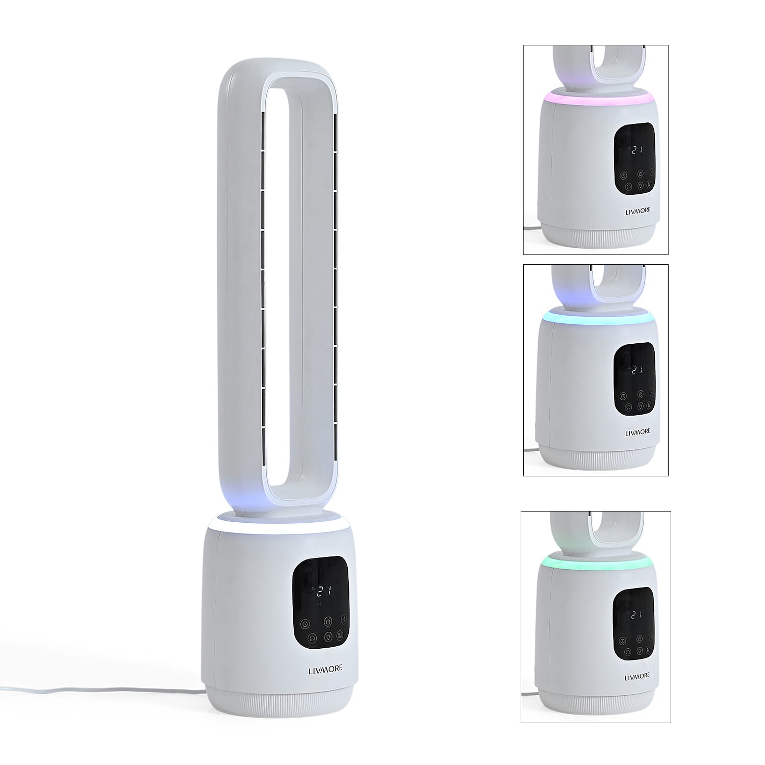 LIVMORE Bladeless Fan With 24 Wind Speeds & Air Purifier Anion Funtion With Optional LED Light Feature and Remote Control (40W- Costs 1p Per Hour)