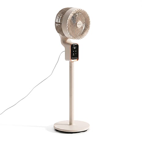 LIVMORE 2-in-1 Smart Convertible Air Circulator Fan (Stand & Table Configuration) - 50W Pedestal Stand and Table Fan with Fused UK Plug - Premium 8 Speed 3D Automatic Oscillation Cooling Fan with 12H