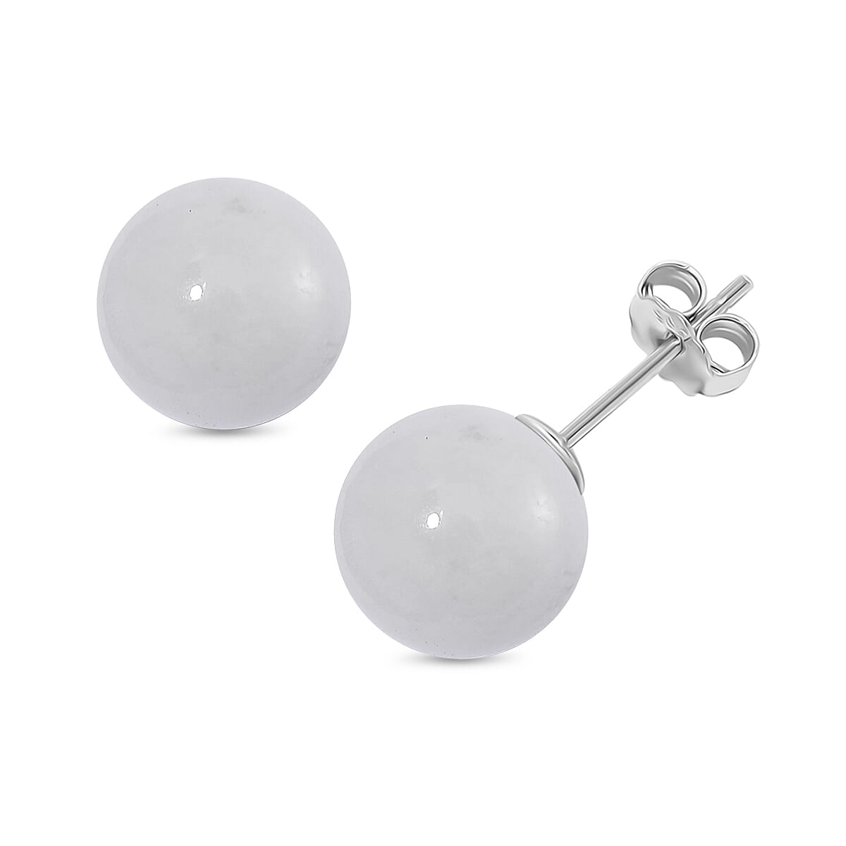 D'Joy Natural Type A White Jadeite Stud Earrings with Push Backs  in Rhodium Overlay Sterling Silver 15.00 Ct.