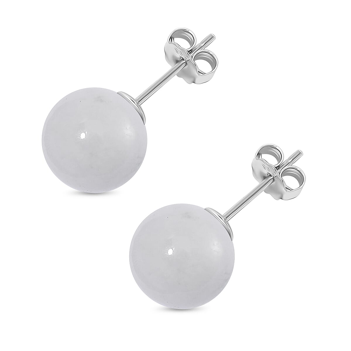 D'Joy Natural Type A White Jadeite Stud Earrings with Push Backs  in Rhodium Overlay Sterling Silver 15.00 Ct.