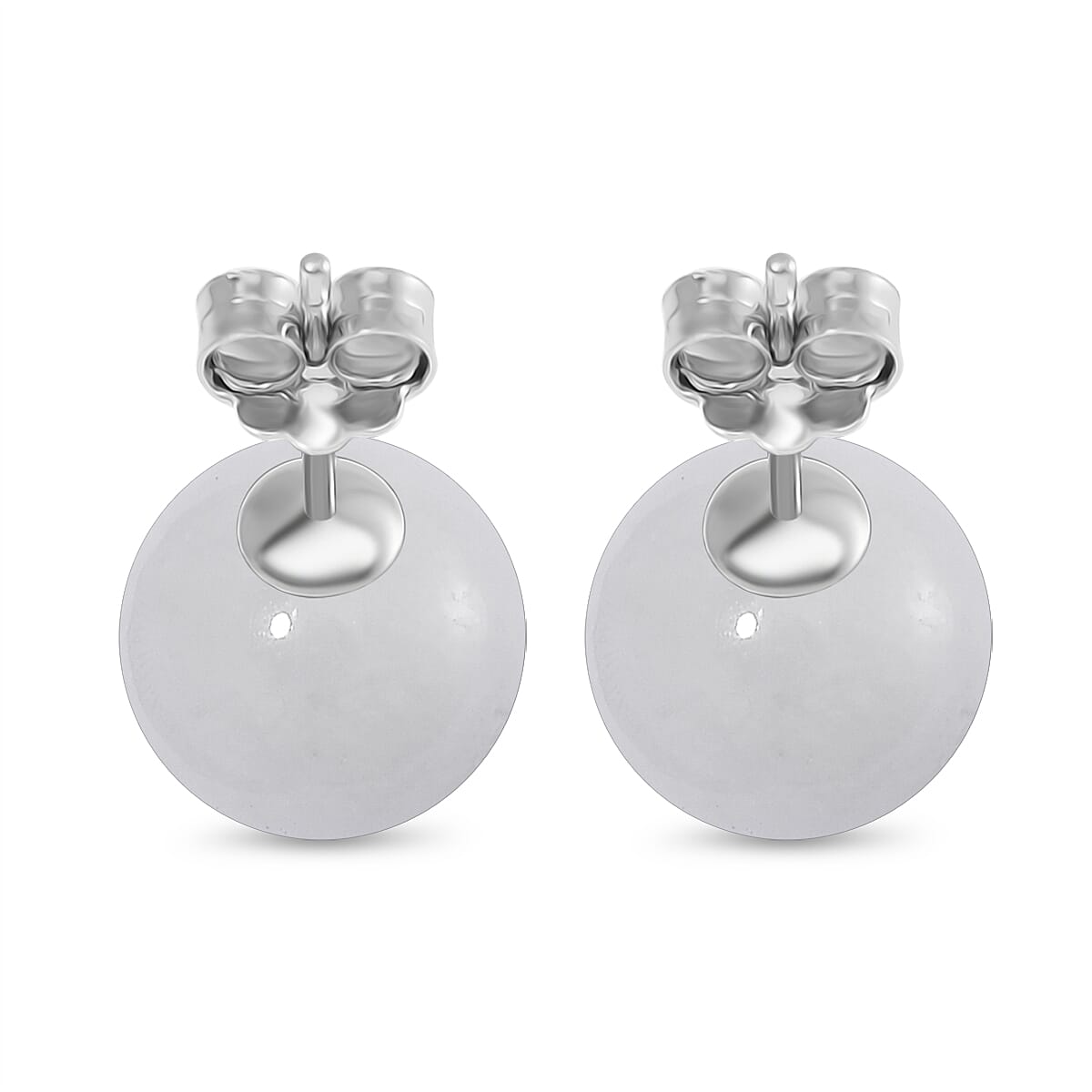 D'Joy Natural Type A White Jadeite Stud Earrings with Push Backs  in Rhodium Overlay Sterling Silver 15.00 Ct.