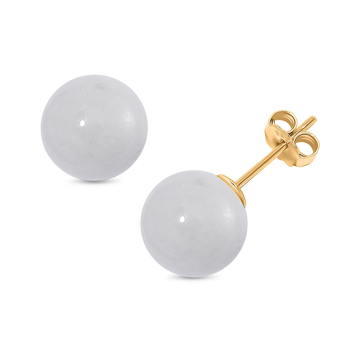 D'Joy Natural Type A White Jadeite Stud Earrings with Push Backs  in Gold Overlay Sterling Silver 15.00 Ct.