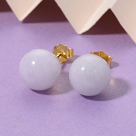 D'Joy Natural Type A White Jadeite Stud Earrings with Push Backs in Gold Overlay Sterling Silver 15.00 Ct.
