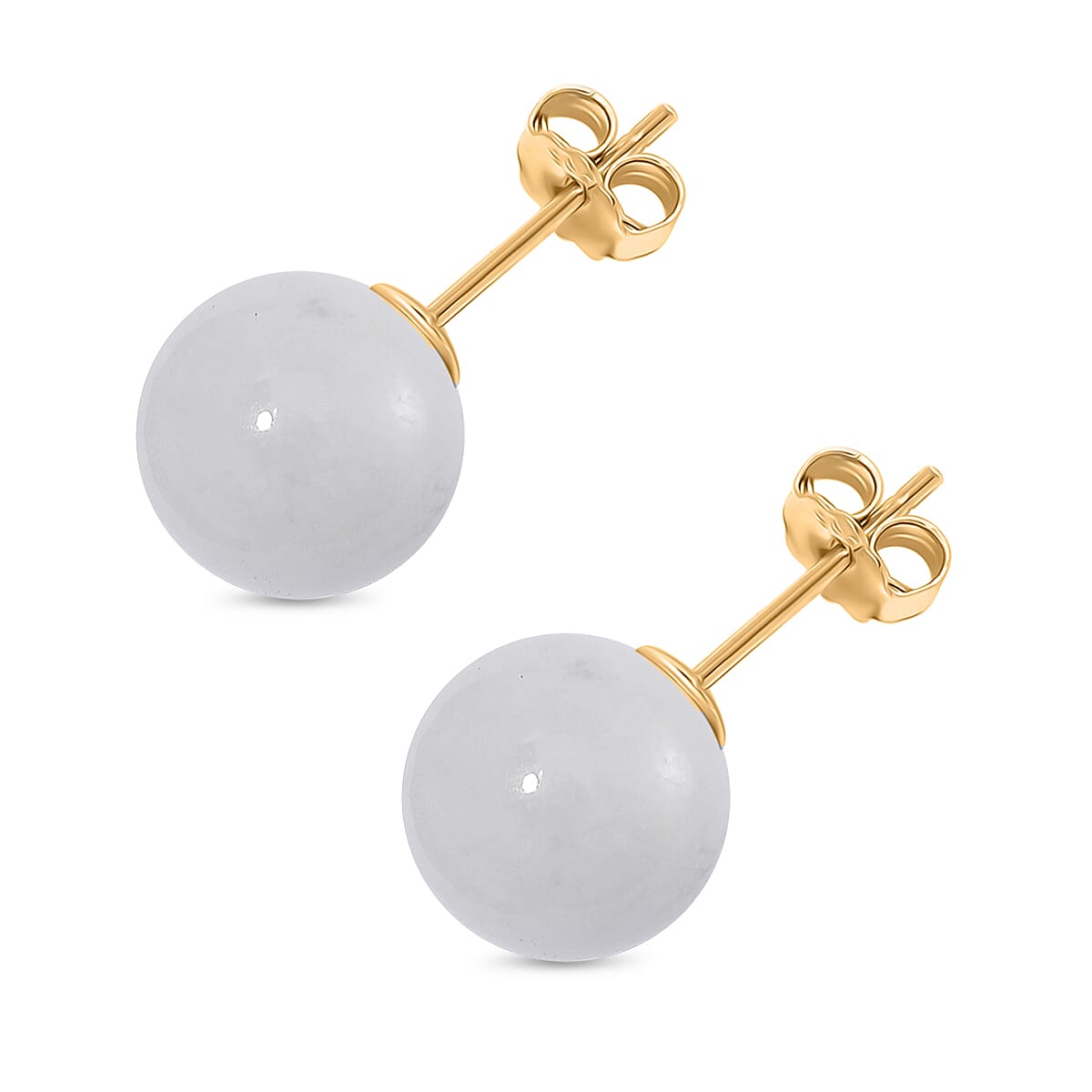 D'Joy Natural Type A White Jadeite Stud Earrings with Push Backs  in Gold Overlay Sterling Silver 15.00 Ct.