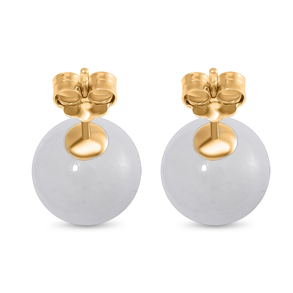 D'Joy Natural Type A White Jadeite Stud Earrings with Push Backs  in Gold Overlay Sterling Silver 15.00 Ct.