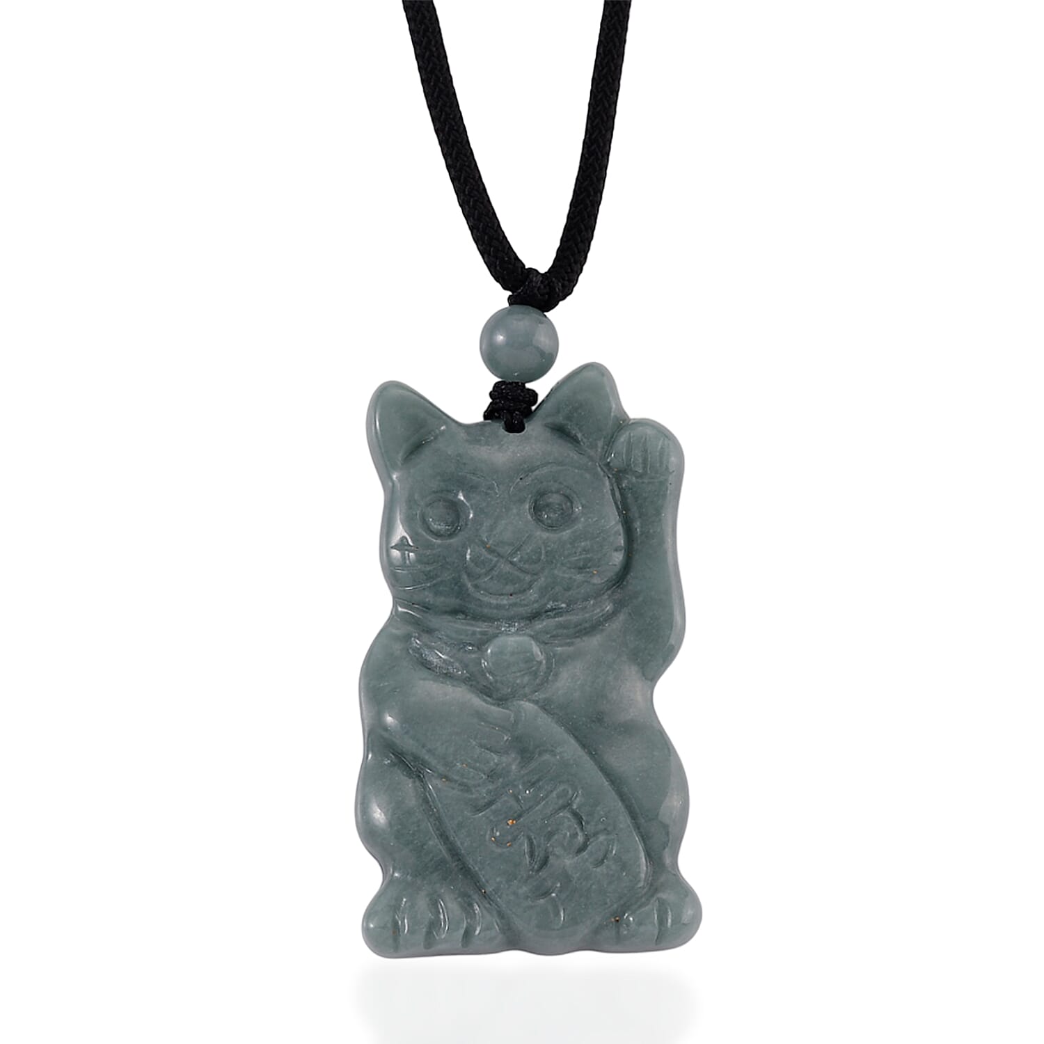 Natural Jade Adjustable Maneki Neko Necklace with Cotton Thread (Size - 28) 65.00 Ct.