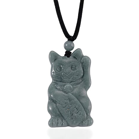 Natural Jade Adjustable Maneki Neko Necklace with Cotton Thread (Size - 28) 65.00 Ct.