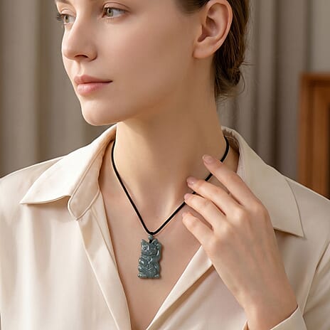 Natural Jade Adjustable Maneki Neko Necklace with Cotton Thread (Size - 28) 65.00 Ct.
