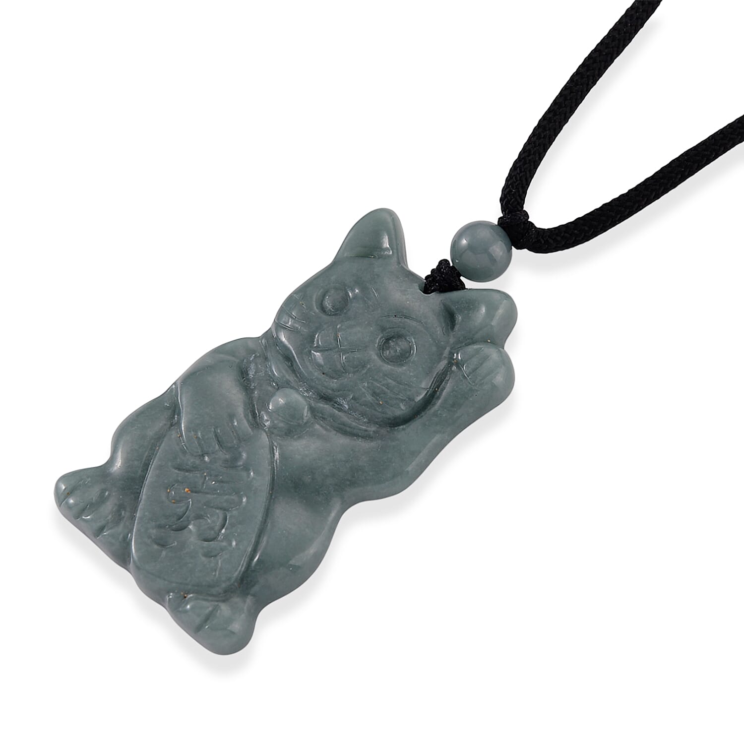 Natural Jade Adjustable Maneki Neko Necklace with Cotton Thread (Size - 28) 65.00 Ct.
