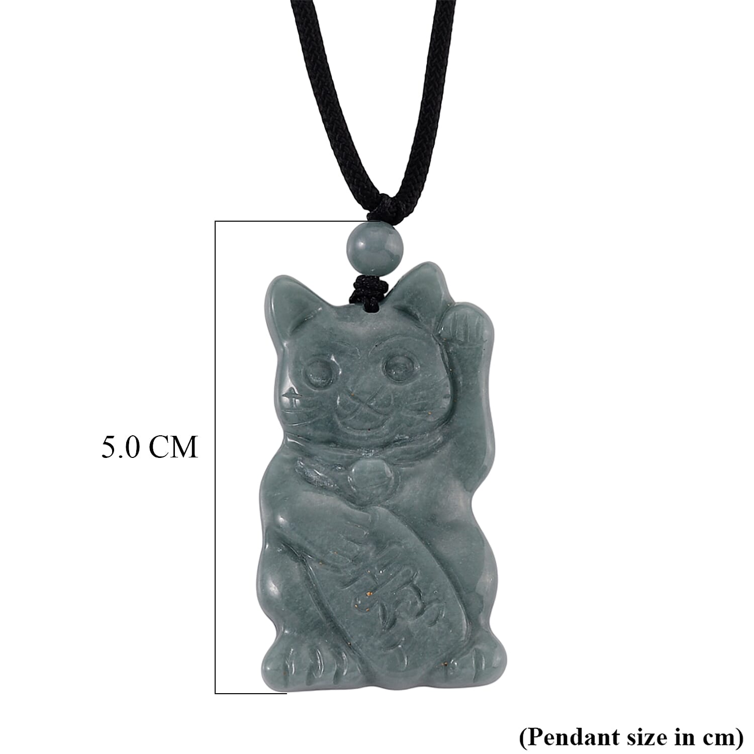 Natural Jade Adjustable Maneki Neko Necklace with Cotton Thread (Size - 28) 65.00 Ct.