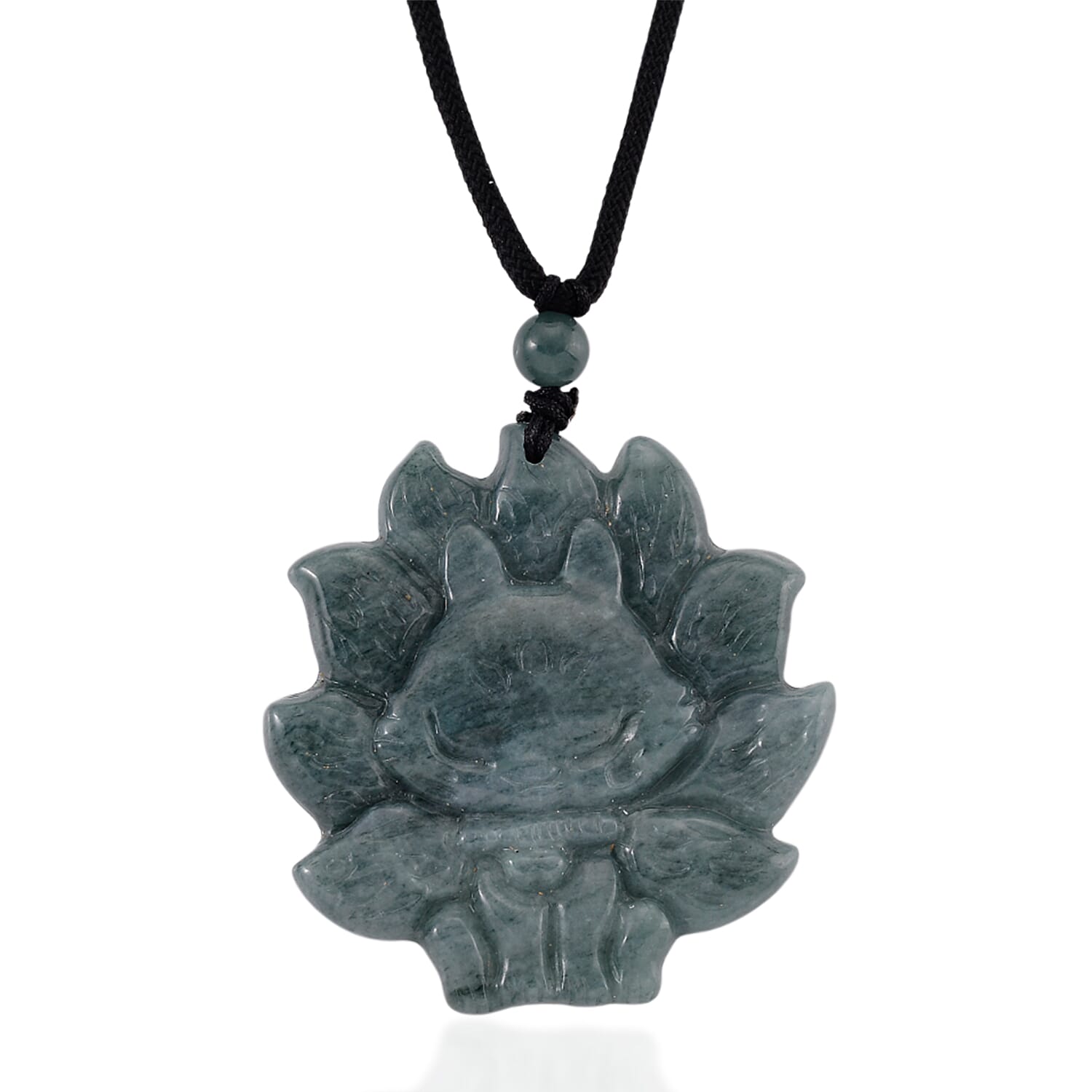 Natural Jade Adjustable Nine-Tailed Fox Carved Necklace with Cotton Thread (Size - 28) 80.00 Ct.