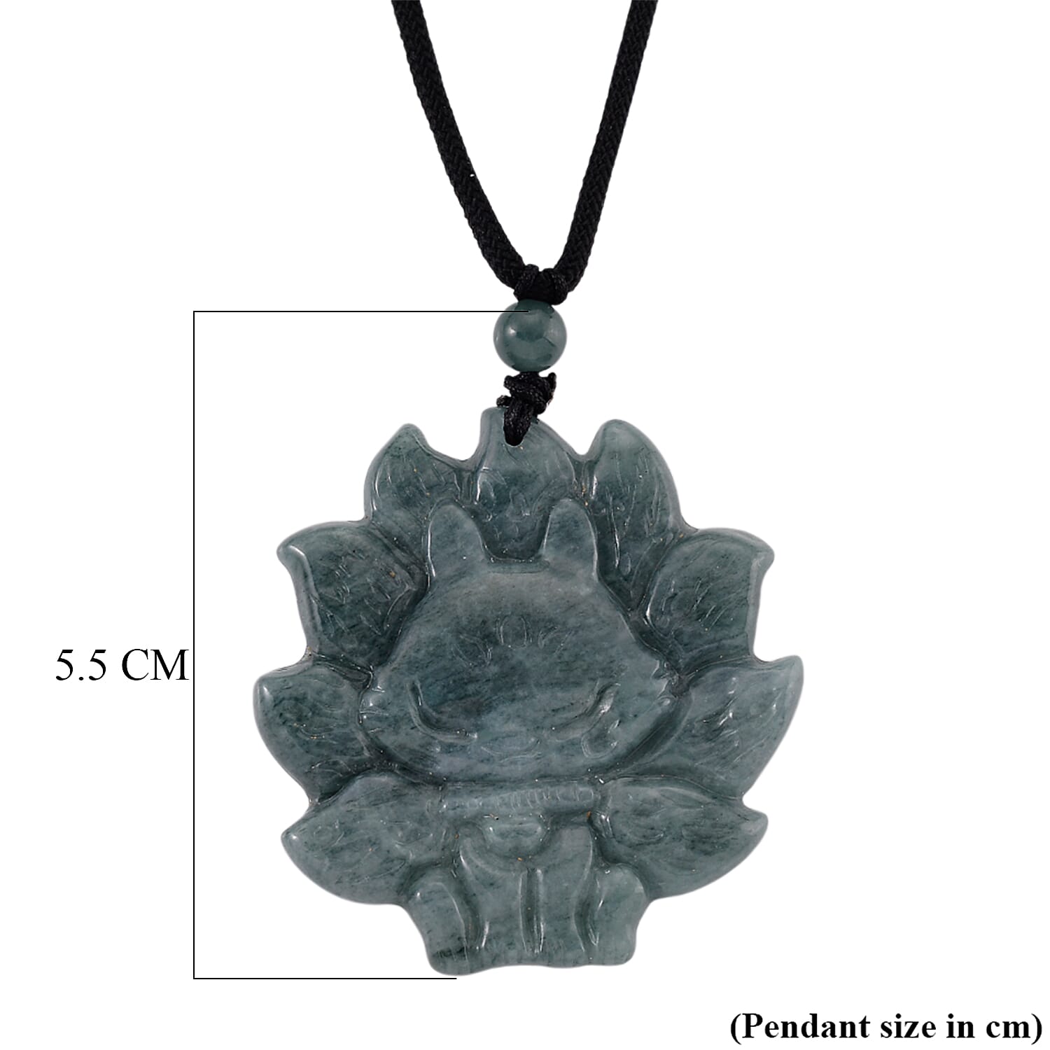Natural Jade Adjustable Nine-Tailed Fox Carved Necklace with Cotton Thread (Size - 28) 80.00 Ct.