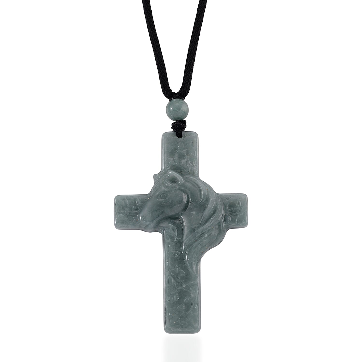 Natural Jade Adjustable Cross Necklace with Cotton Thread (Size - 28) 45.00 Ct.