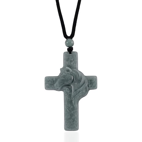 Natural Jade Adjustable Cross Necklace with Cotton Thread (Size - 28) 45.00 Ct.