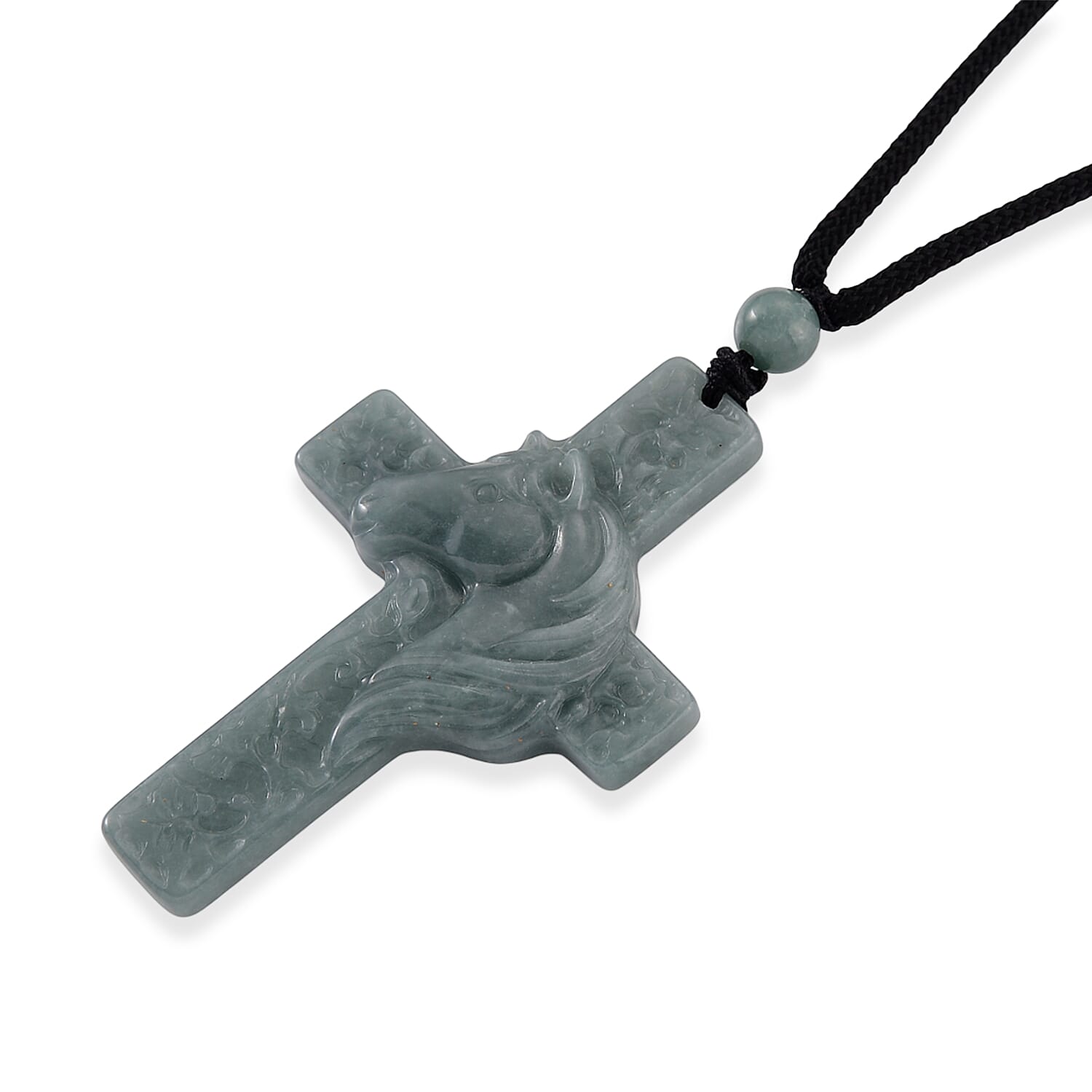 Natural Jade Adjustable Cross Necklace with Cotton Thread (Size - 28) 45.00 Ct.